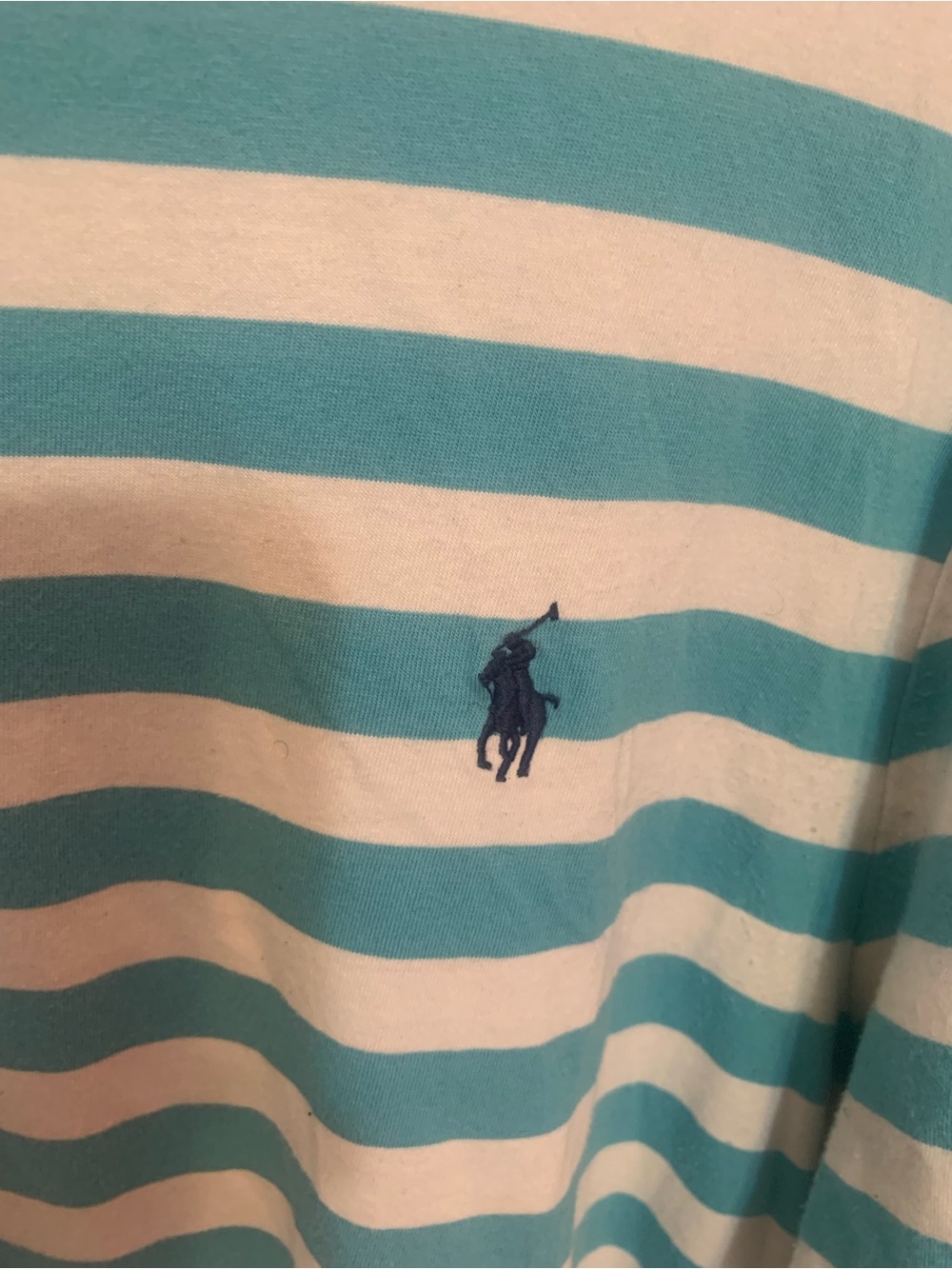 Ralph Lauren Striped Polo Shirt in Aqua and White with Navy Logo